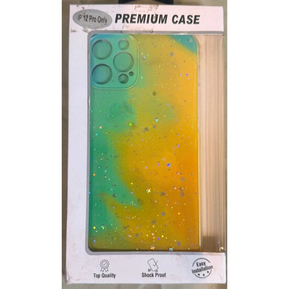 iPhone 12 Pro Case Glitter Star Green Yellow Ombre Shockproof Premium Cover